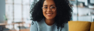 Smiling woman wearing glasses